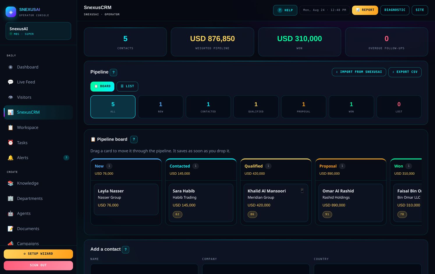 The pipeline board โ drag cards between stages