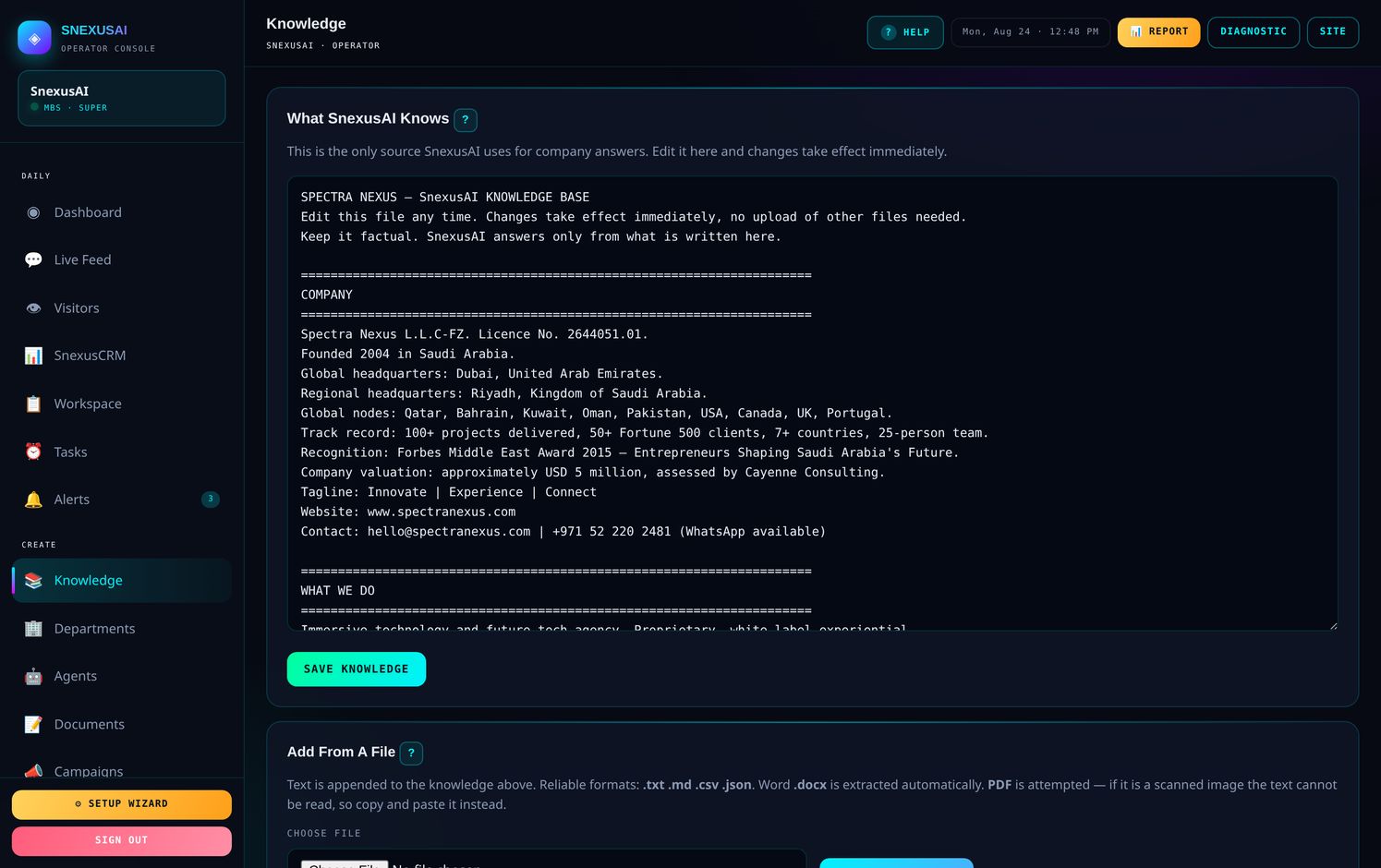 The knowledge base, with content gaps listed underneath
